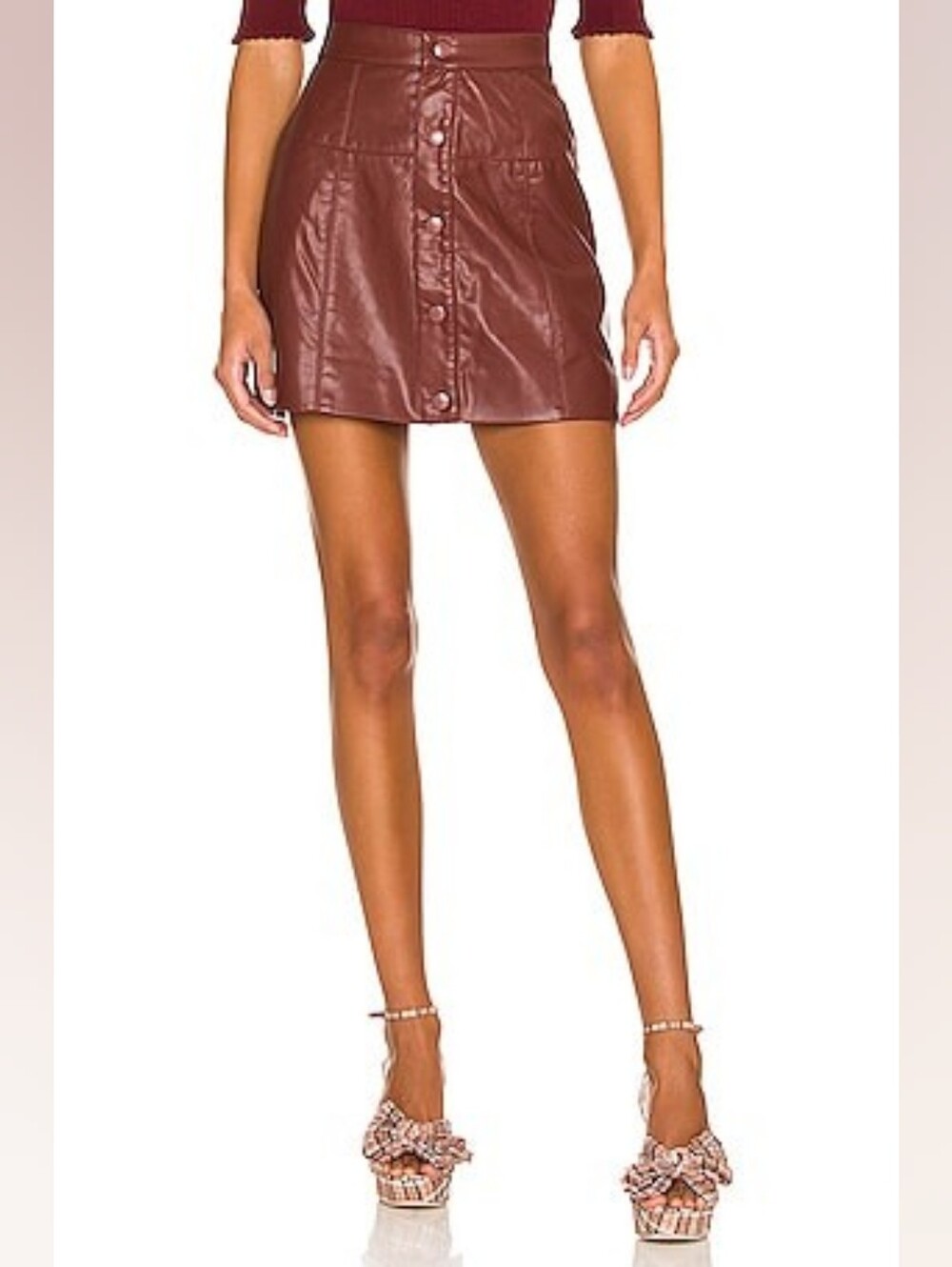 Free People Maise Burgundy Faux Leather Button Front Mini Skirt